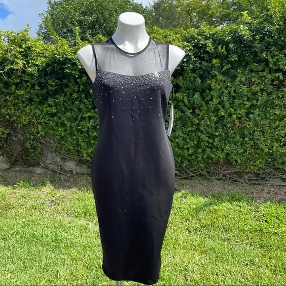 Calvin Klein Womens Illusion Sheath Dress, Black, 6